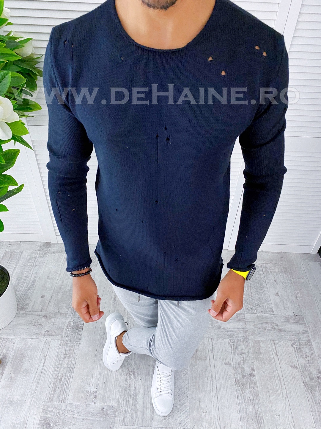 Pulover barbati gros slim fit bleumarin t3595 n5-4